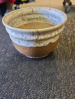Handmade Ceramic Pottery Bowl in White and Brown